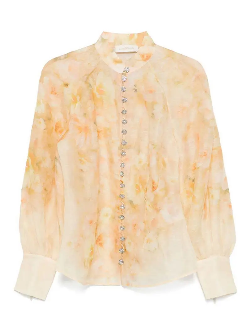 Zimmermann Schiaccia la camicia di lino stampata Giallo