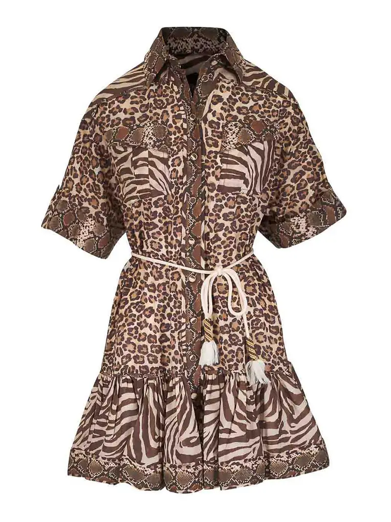 Zimmermann Vestito corto marrone con cintura annodata Multicolore