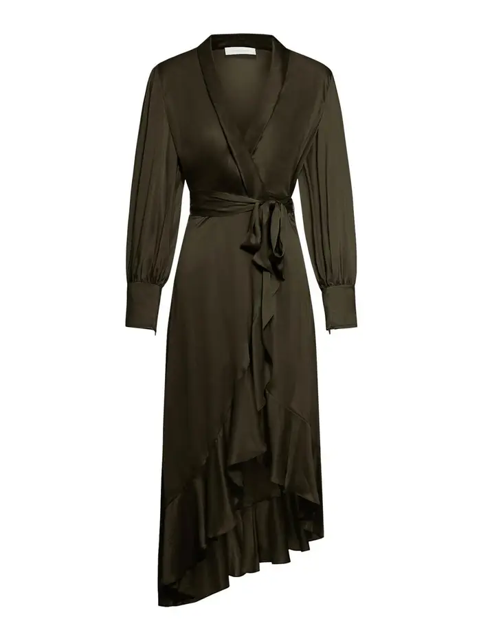 Zimmermann Vestito midi avvolgente in seta Verde