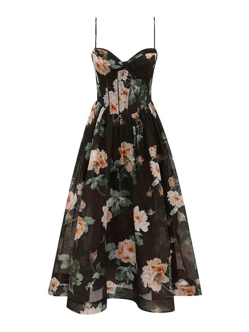 Zimmermann Vestito midi con corsetto Luna Nero